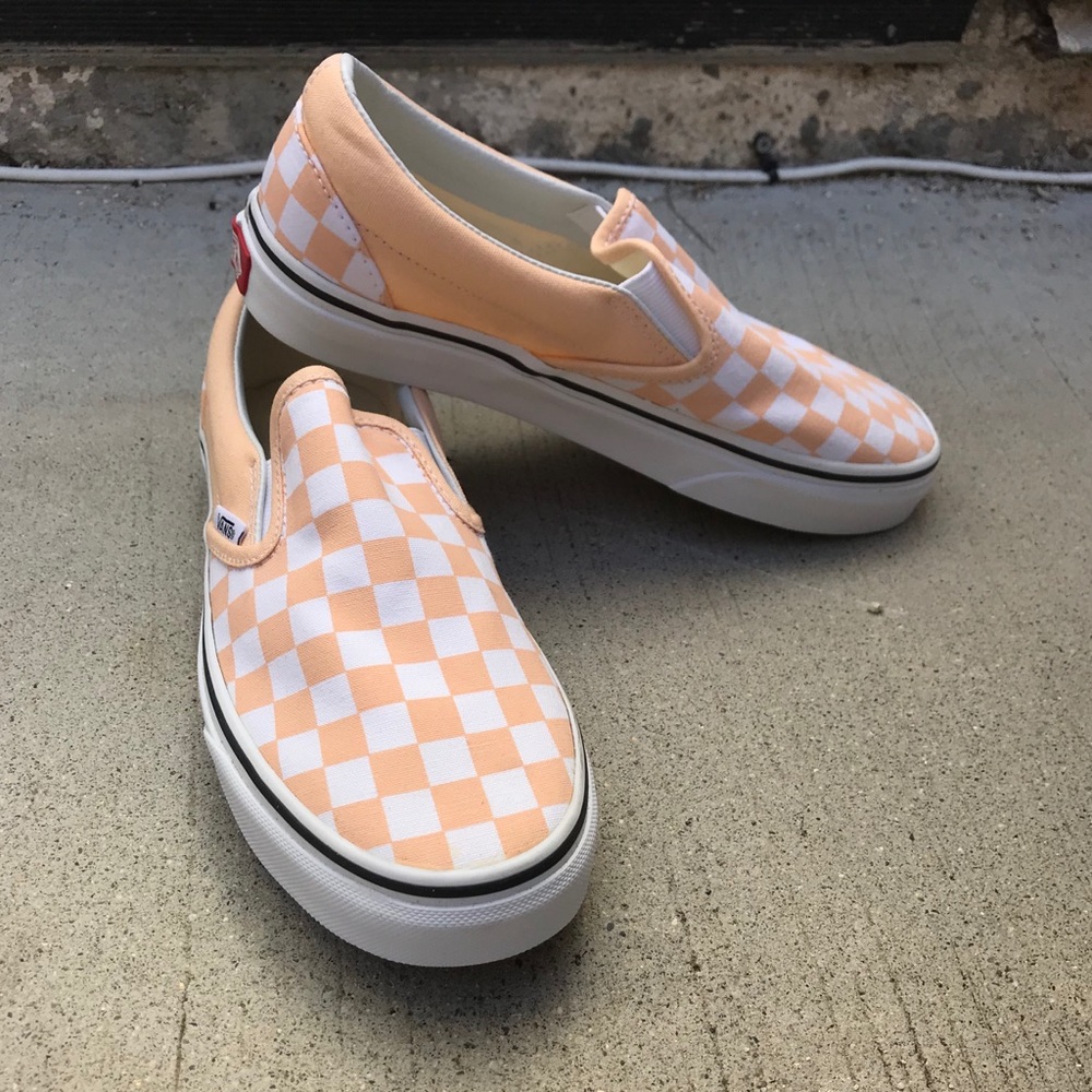 Apricot Checkerboard Slip-On Vans